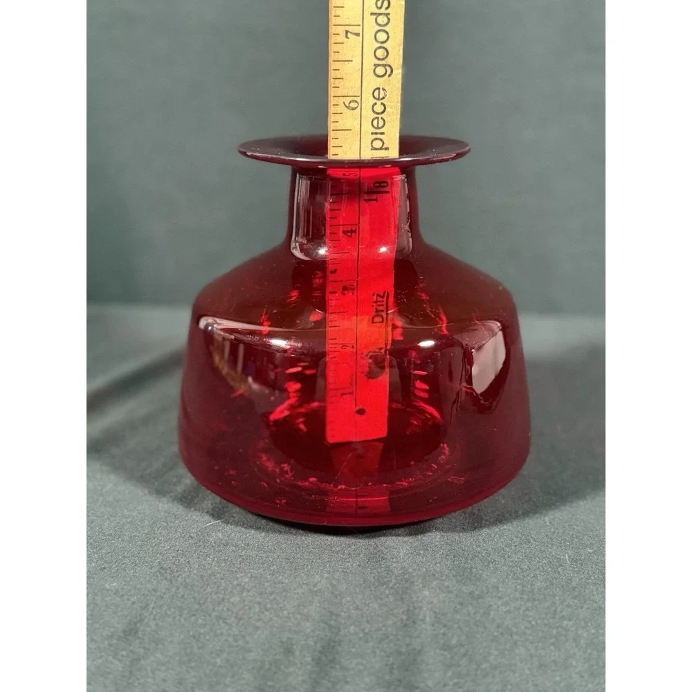 Rainbow-Viking Glass Co. Ruby Red Hand Blown Decanter No Stopper Vintage 60s MCM